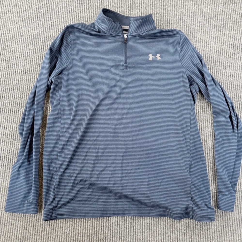 Under Armour ColdGear Quarter Zip Pullover Loose Fit Mens Medium Blue Striped